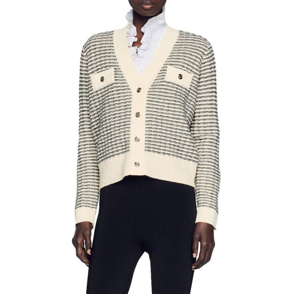 Sandro 'Stripe' White Wool & Cashmere Cardigan Size 0 - Picture 1 of 5